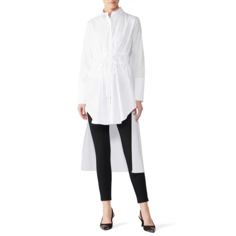 Jil Sander Navy White Woven High Low Drawstring Shirt Size 32 FR / 0 US $733